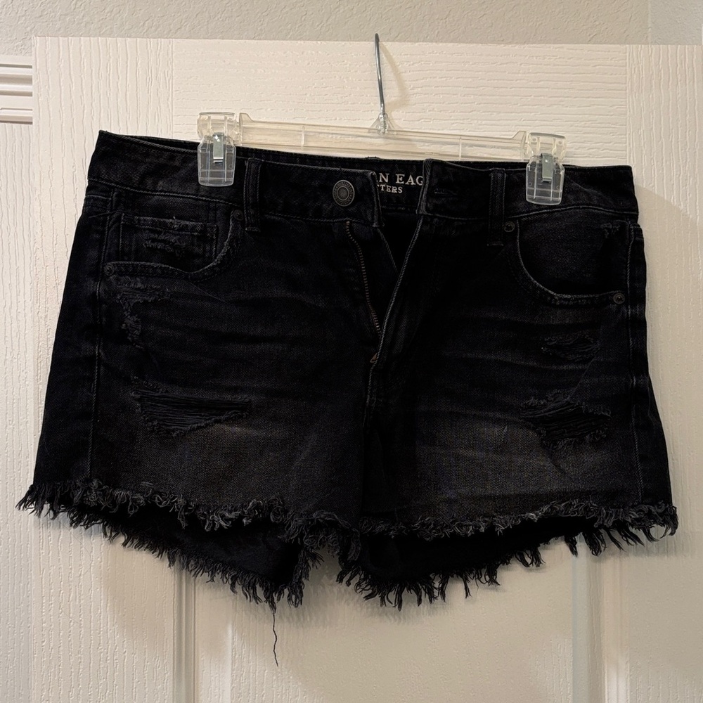 American Eagle Outfitters Black Distressed Denim Jean Shorts